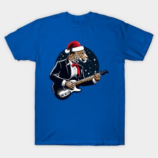 Leopard Playing Guitar Christmas T-Shirt